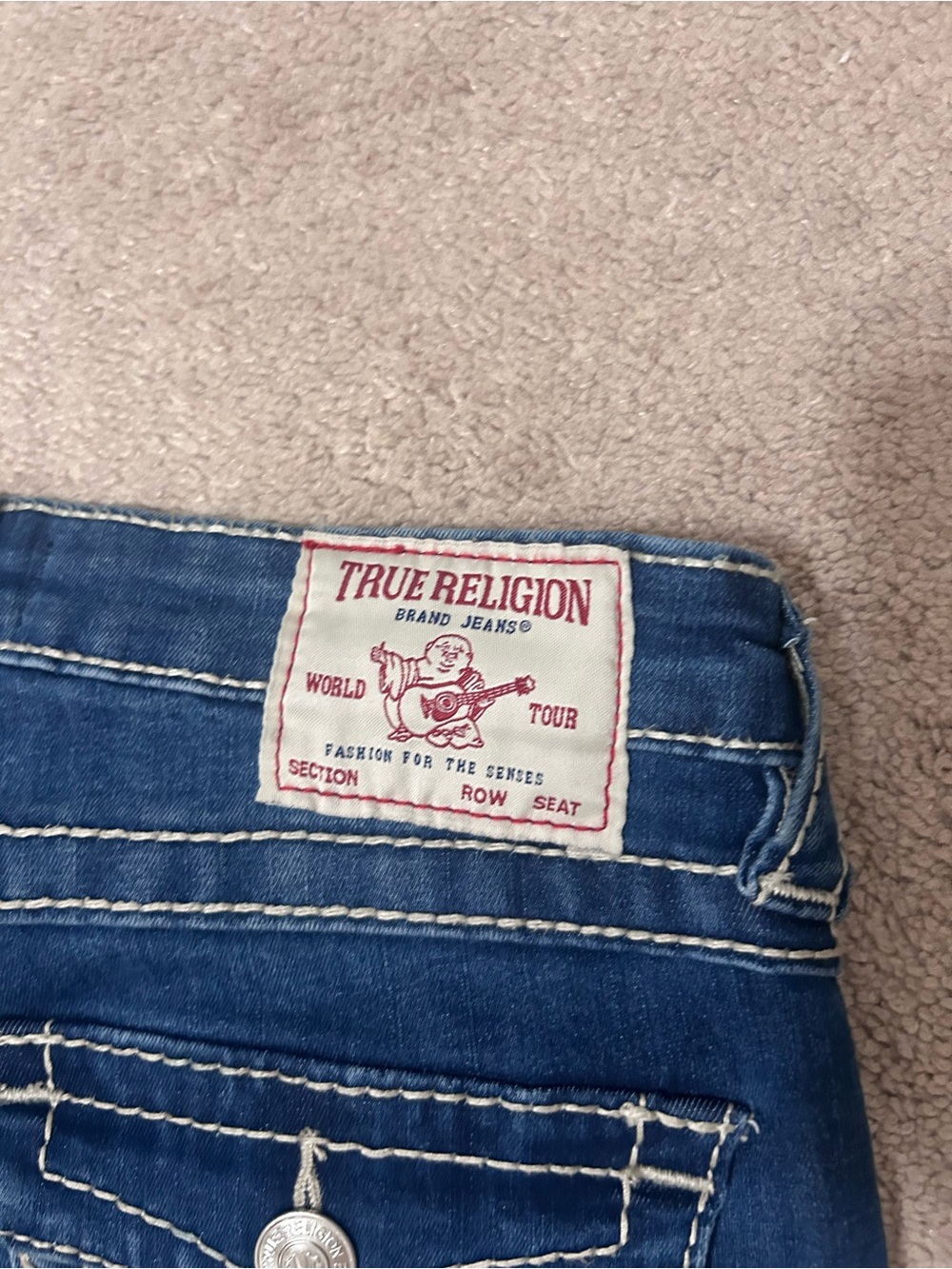 True Religion Billie Mid Rise Straight Light and Medium Blue Jeans